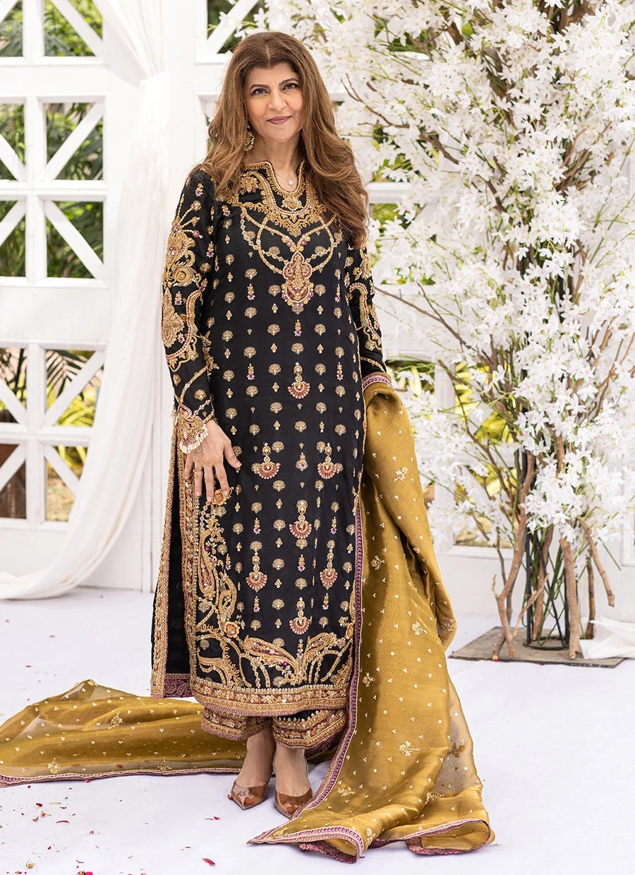 Bita Black ensemble pakistani fashion outfit in black tones.